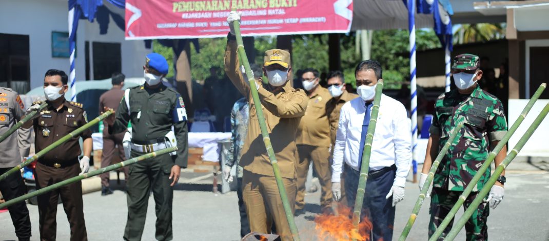 Bupati Madina Hadiri Pemusnahan  Barang Bukti di Halaman Kantor Kejari